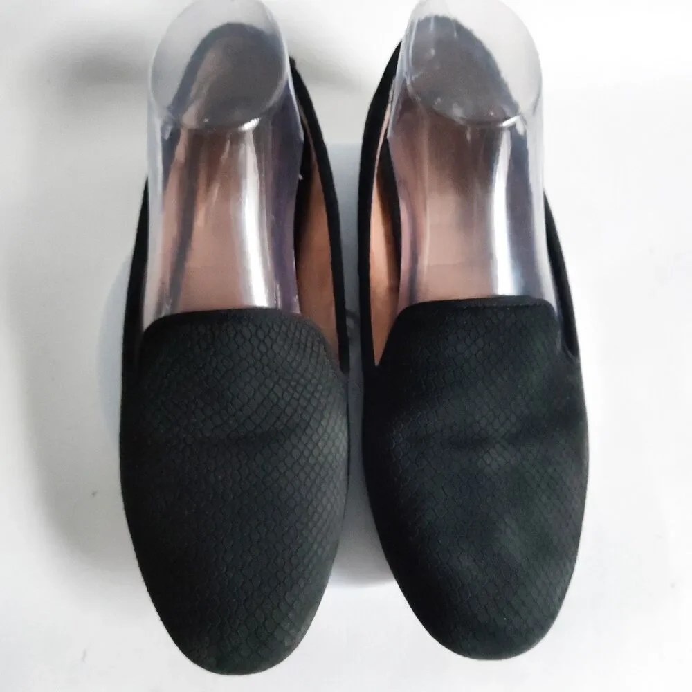 Kelly & Katie Black Leather Slip On Comfort Snakeskin Embossed Loafers Size‎ 9.5
